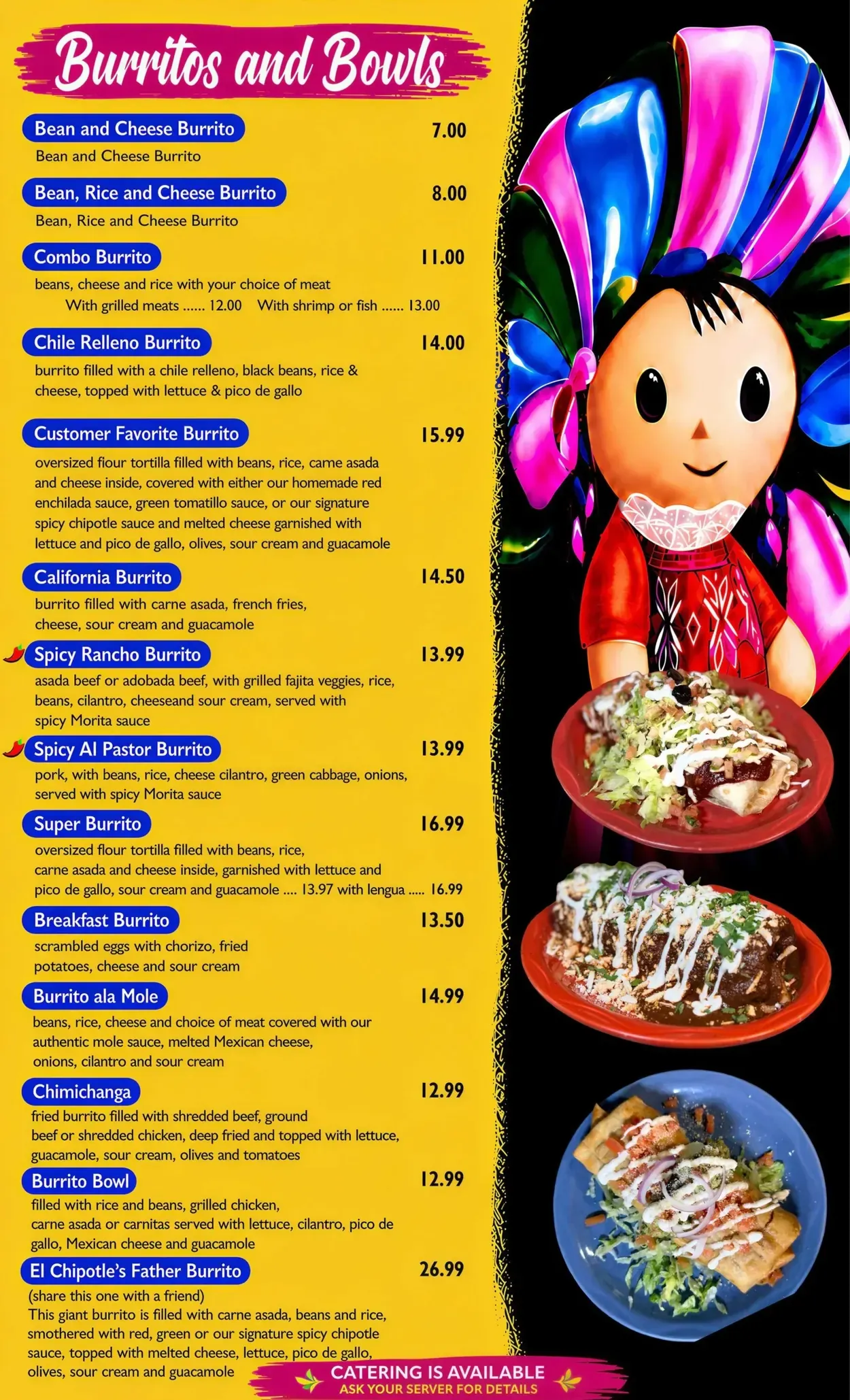 Burritos & Bowls menu page